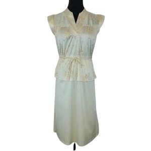 Vintage 70s No Label Womens Yellow Ditsy Floral Midi Dress